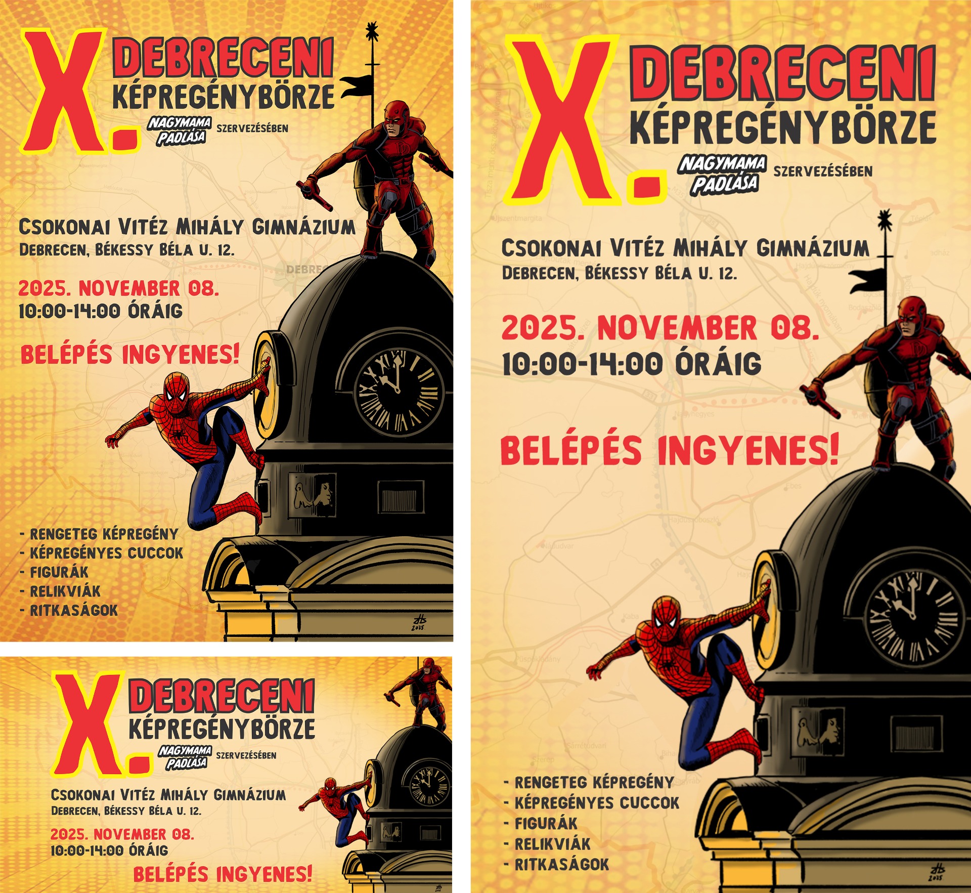 A Debreceni képregénybörzéhez készült online és nyomdai elemek. 