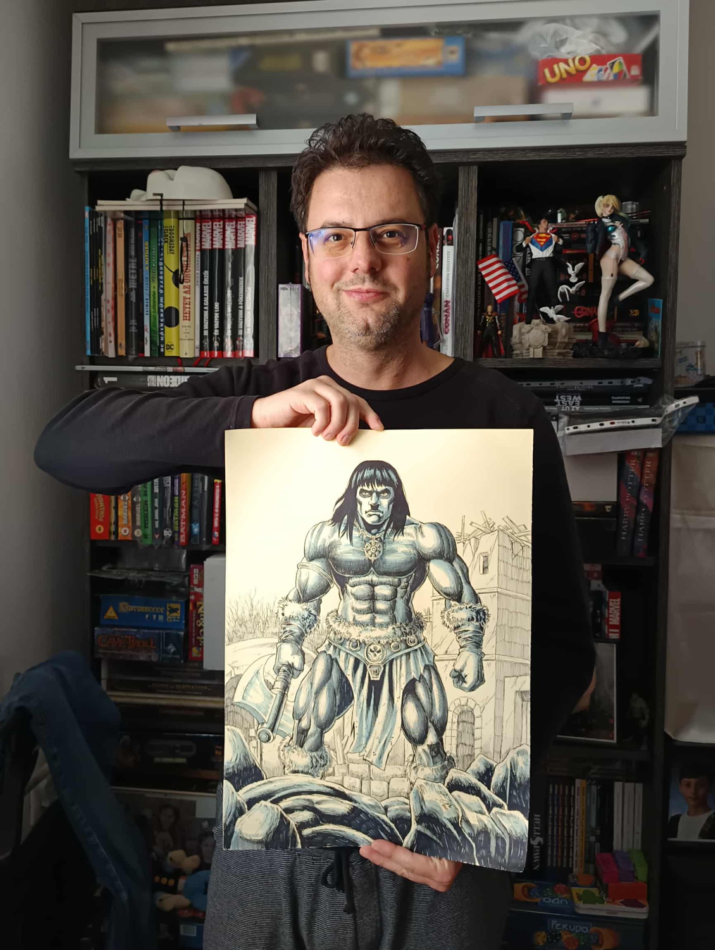 Megrendelésre készült Conan rajz és az új tulajdonosa. 